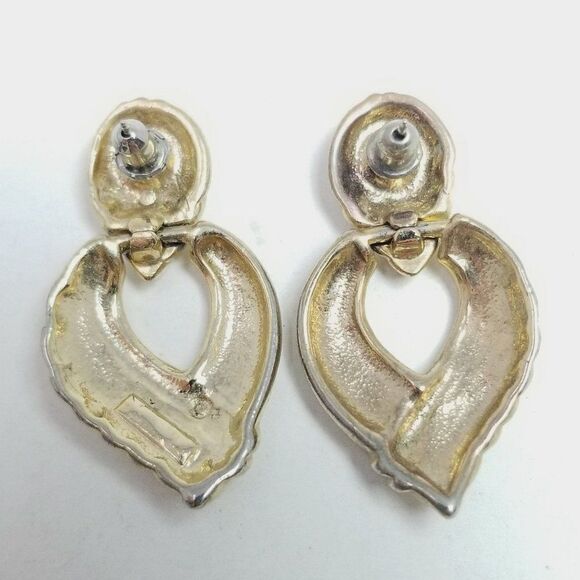 Vintage Gold Tone Door Knocker Dangle Stud Earrings Retro 80s 90s Style, Estate - Picture 4 of 6